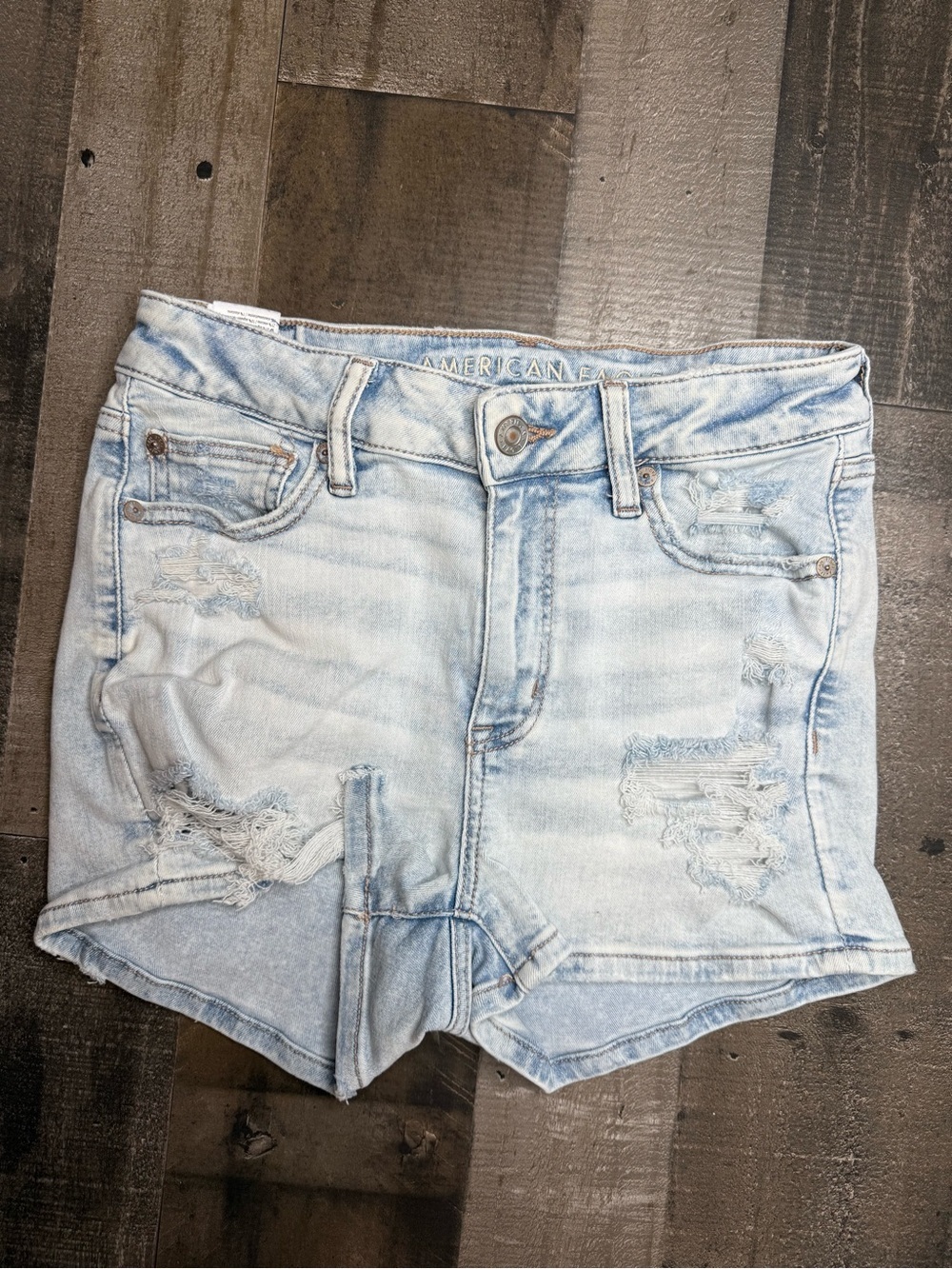 American Eagle Outfitters High-Rise Shortie Light Blue Distressed Denim Shorts 4